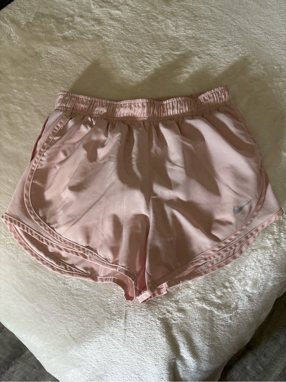 Nike Light Pink Athletic Running Shorts with Reflective Swoosh